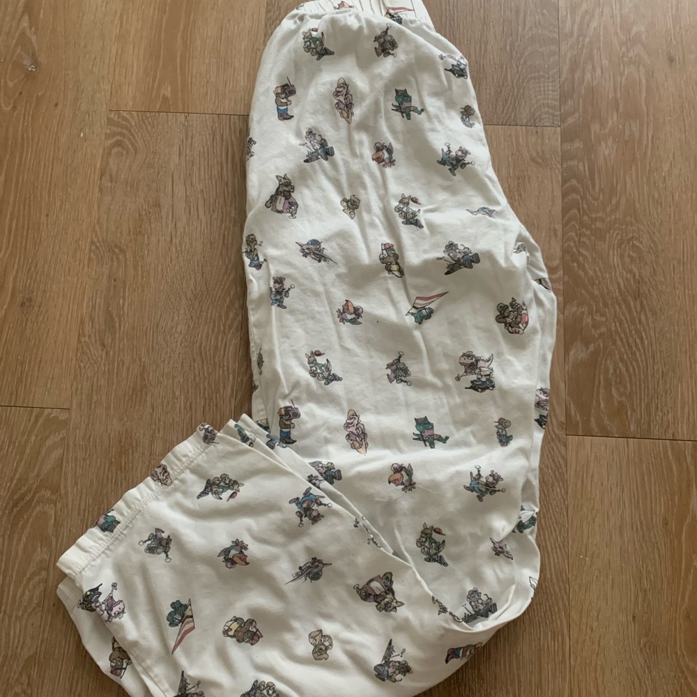 White Pajama Pants with Cartoon Print